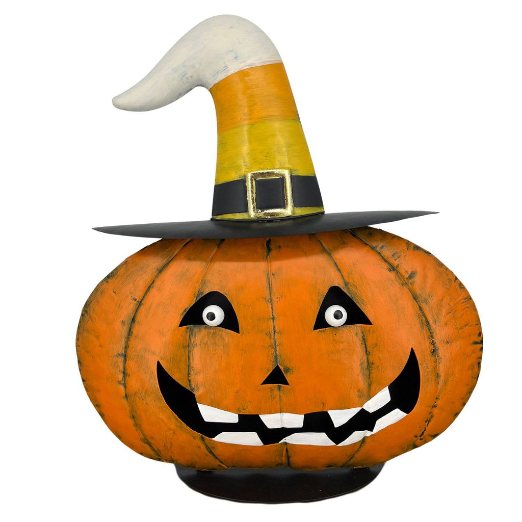 Madame Candy Corn 17.75” Metal Halloween Pumpkin