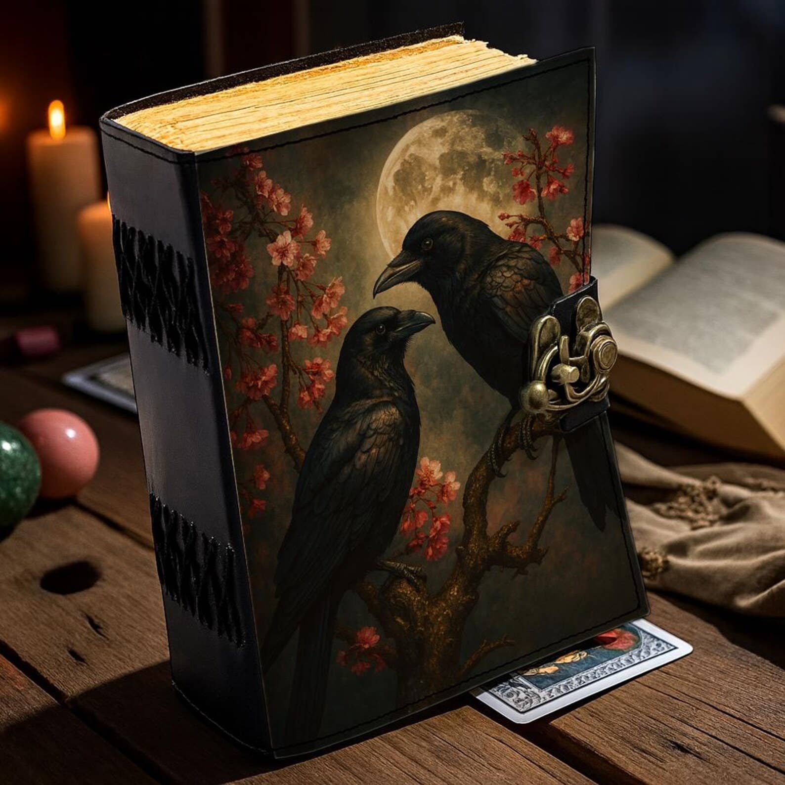 Raven Spellbook Journal Gothic Leather with Moon Spellbook