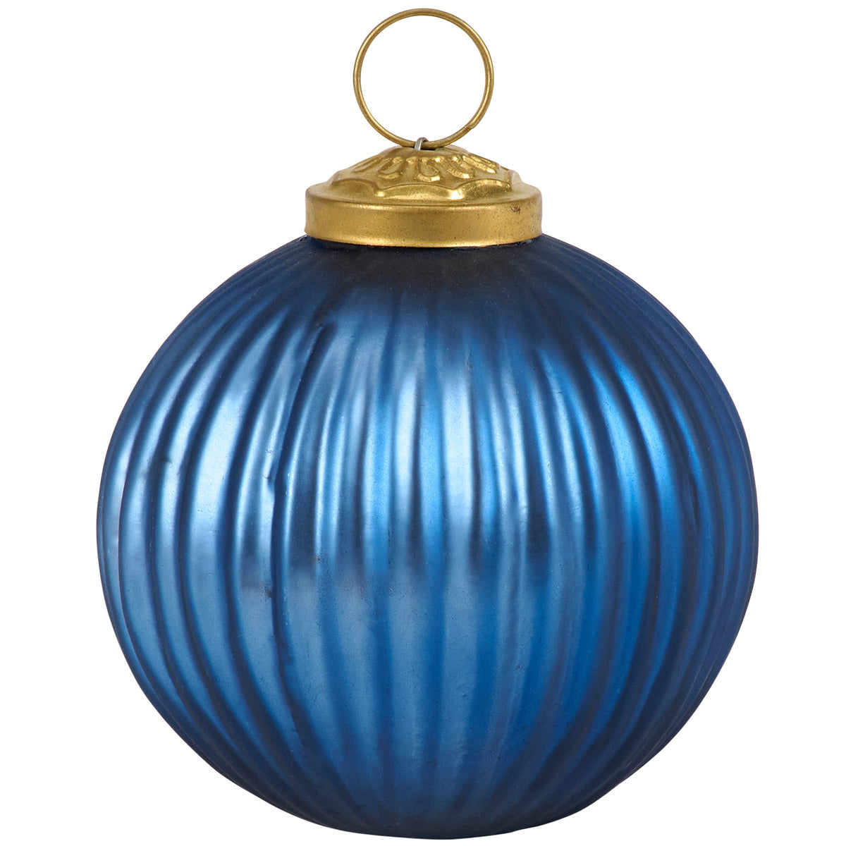 Starry Night Blue Ribbed Glass Kugel Ornament