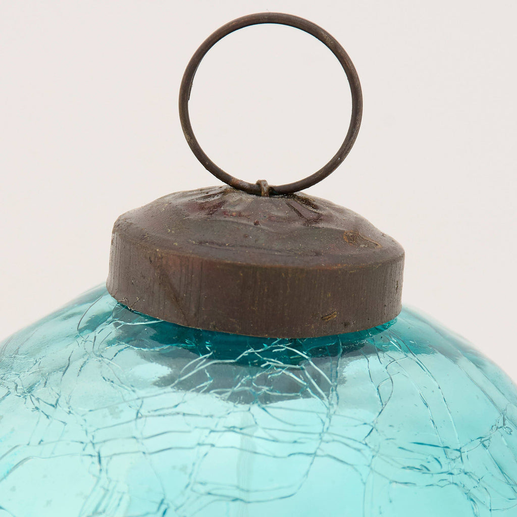 Coastal Aqua Crackle Glass Ball Ornament