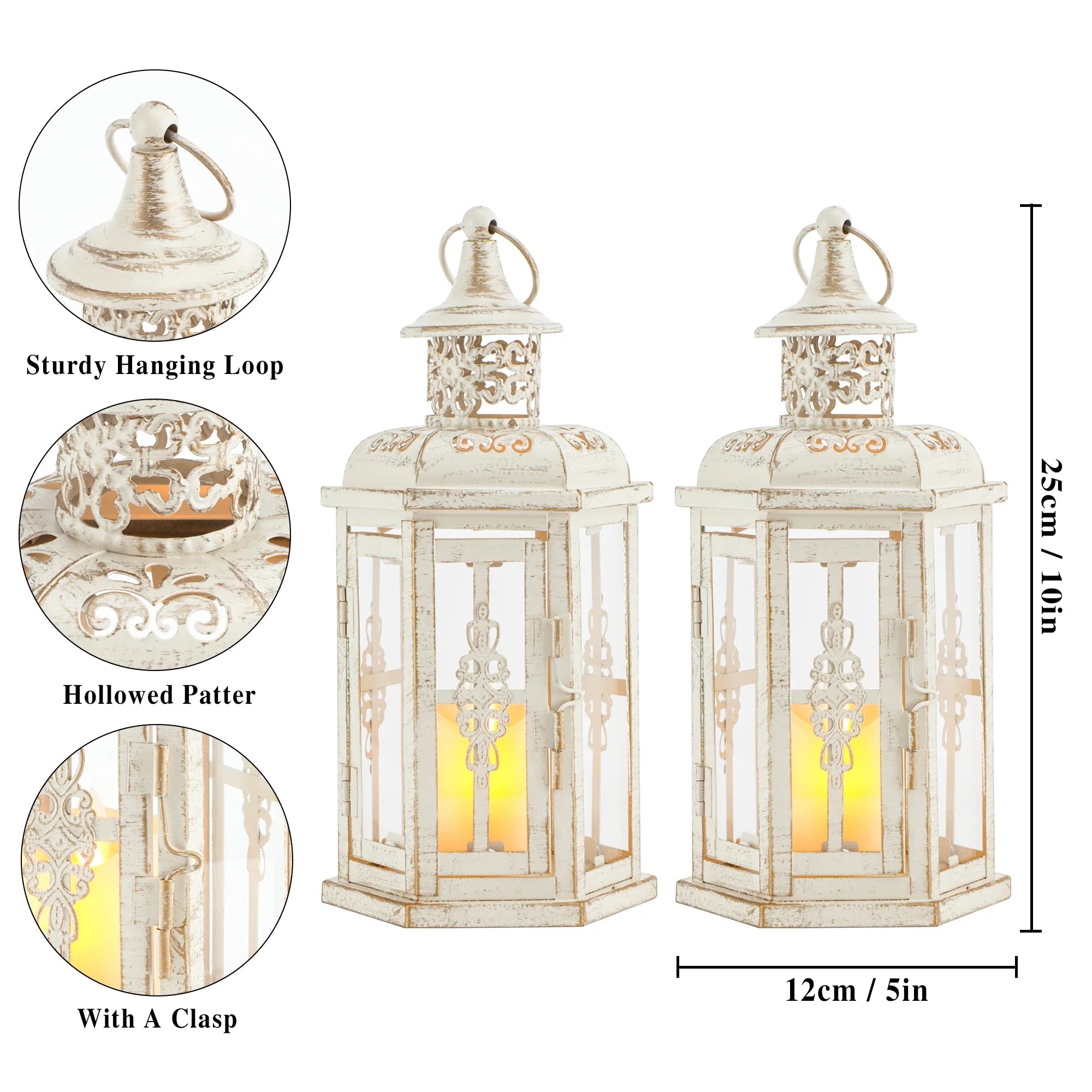 10 inch High Vintage Style Hanging Lantern（Set of 2 ） - The Coral Palm LLC
