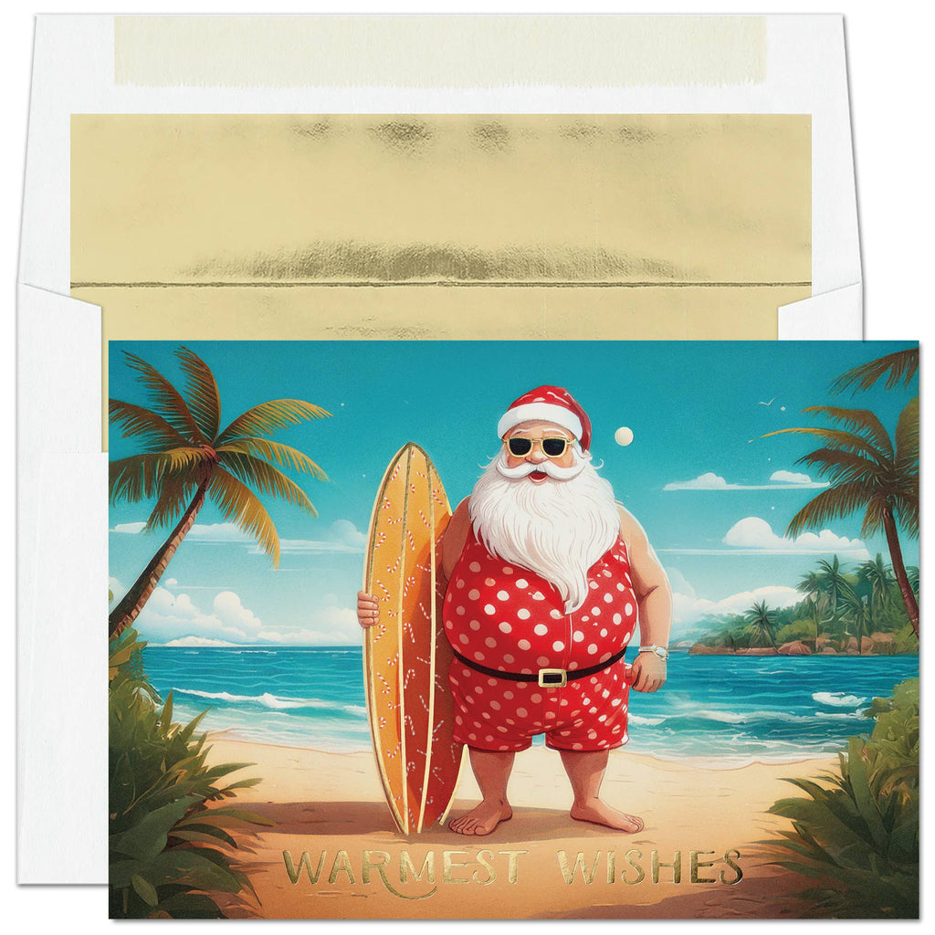 Surfing Santa Coastal Christmas Cards — Box of 16