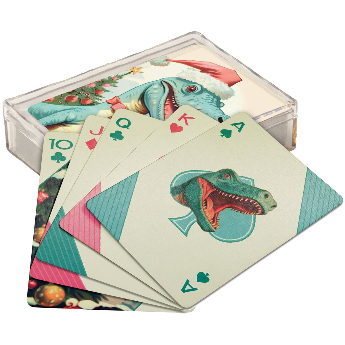 Retro Dinosaur Christmas Playing Cards