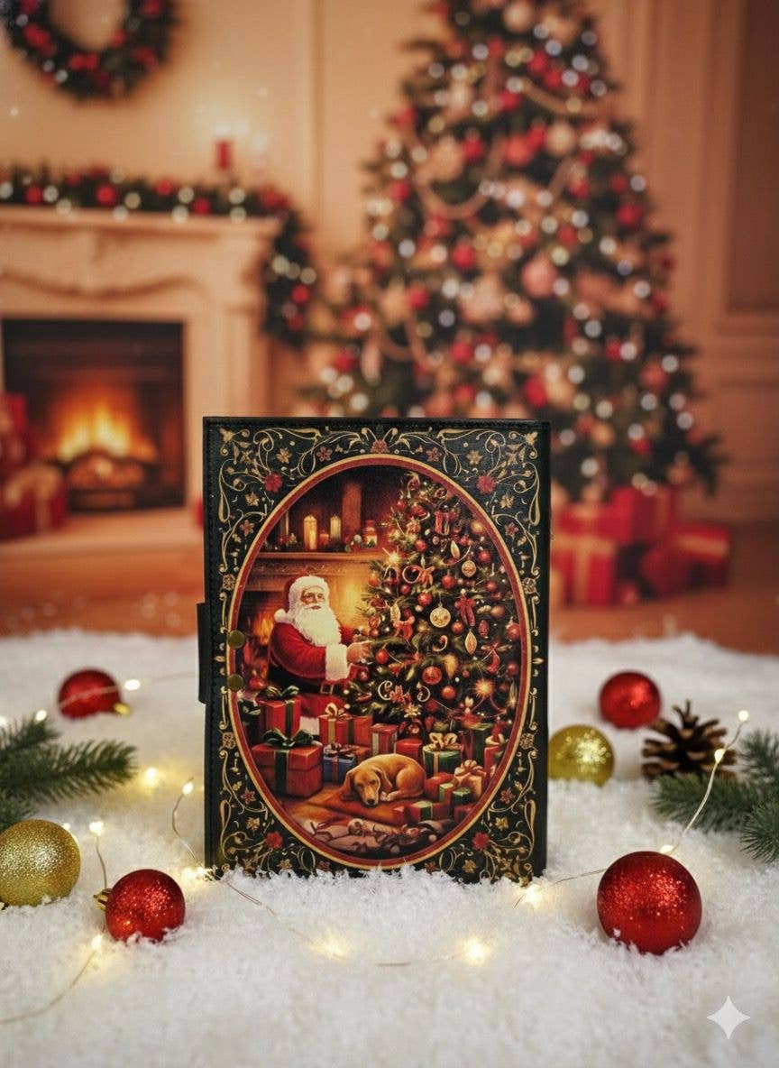 Christmas Journal Holiday Handmade Leather Journal Santa
