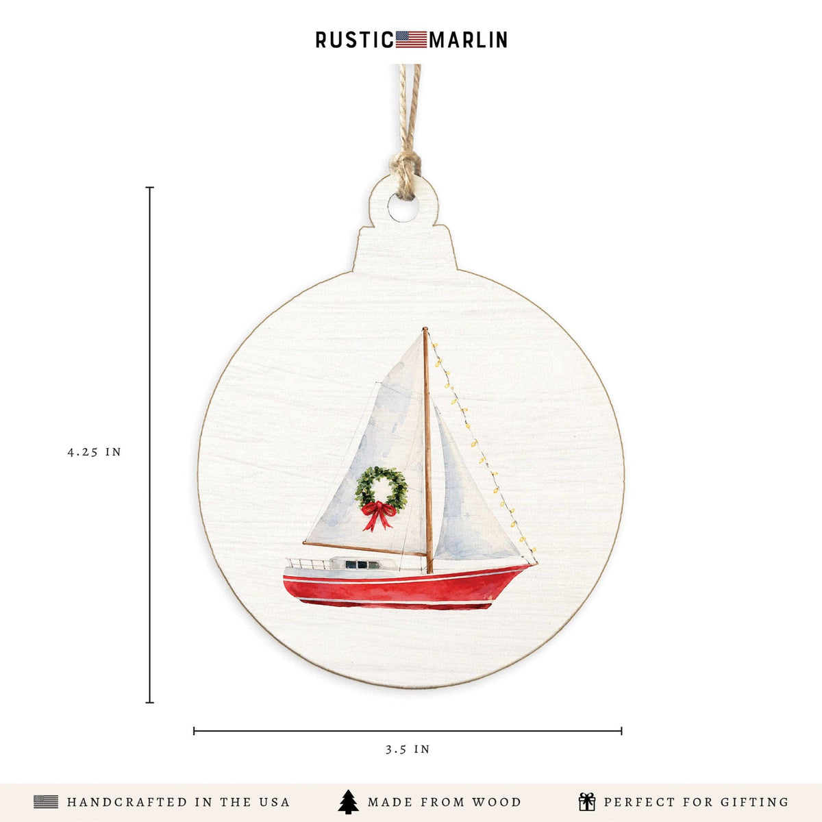 Sailboat Wreath Wooden Ornament