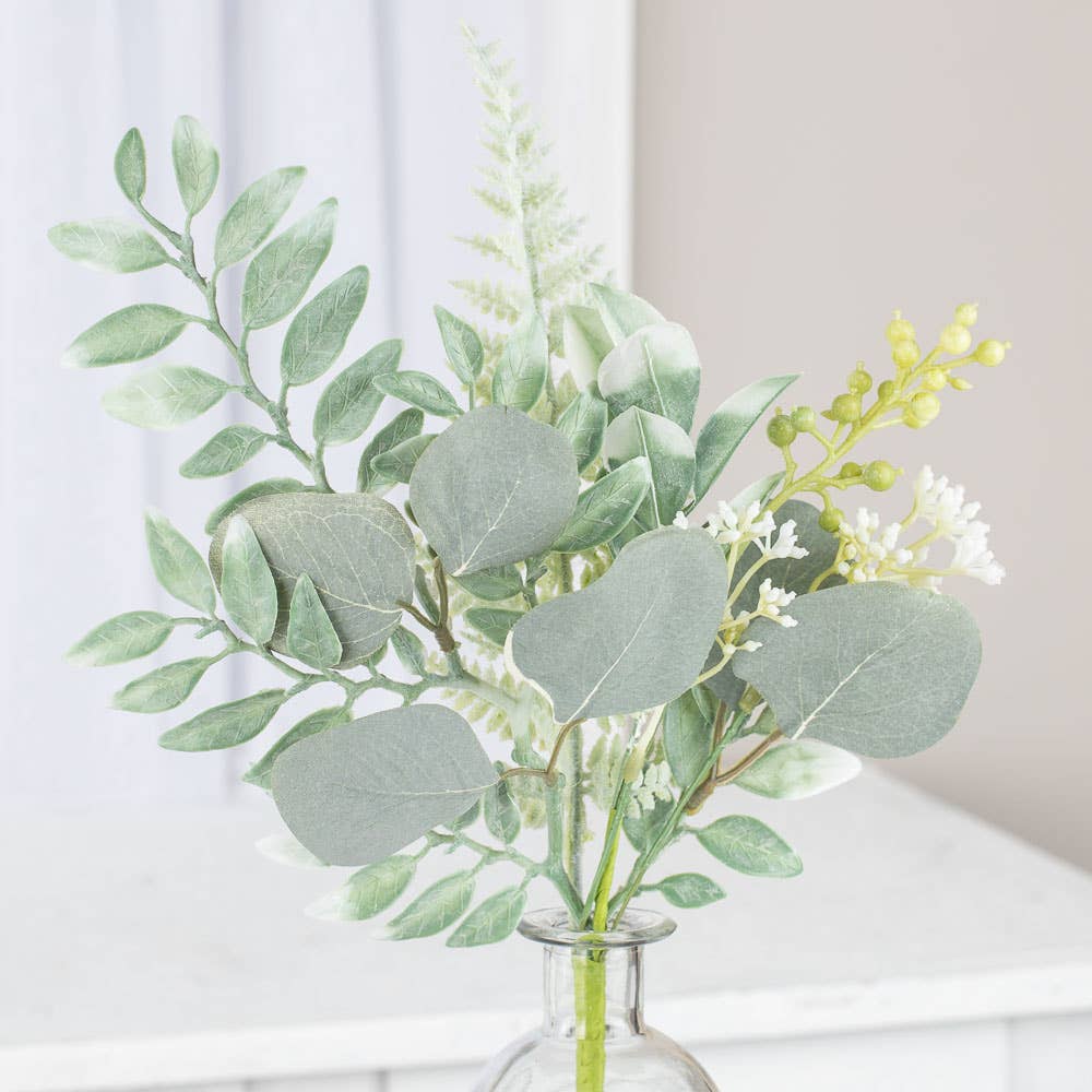 15" Artificial Eucalyptus and Mixed Greenery Spray - The Coral Palm LLC