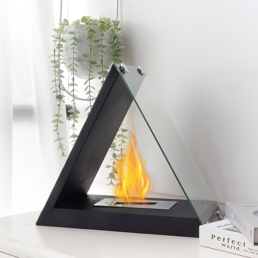 15.5" x 8" x 14.5” Glass Tabletop Fireplace - The Coral Palm LLC
