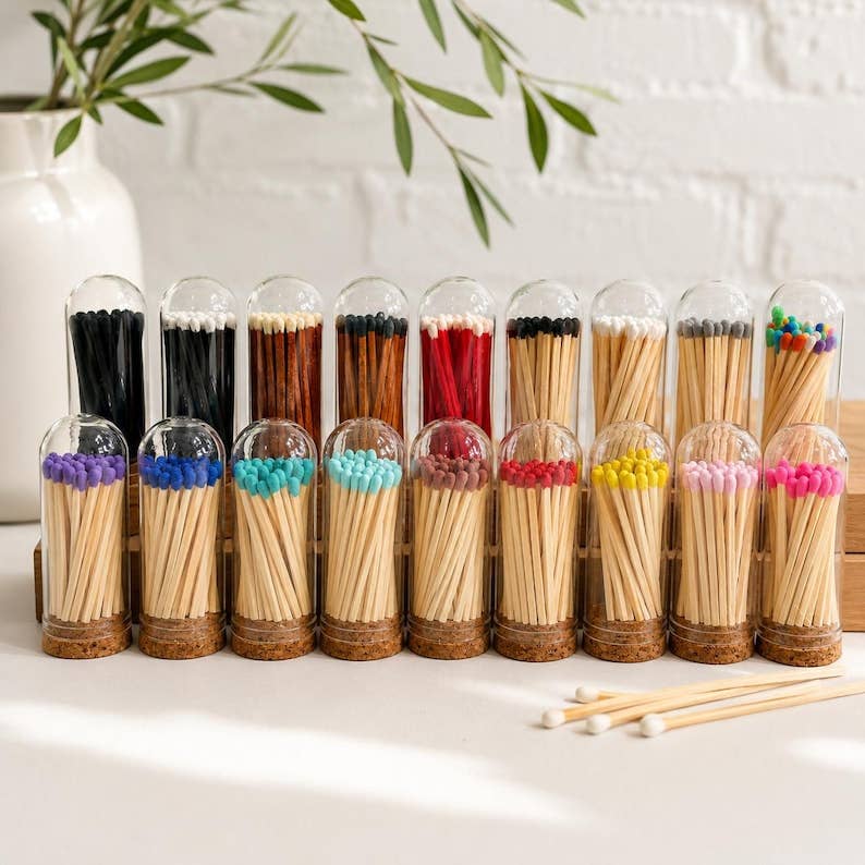 Glass Cloche Matches | 30 Safety Matches & Striker On Back | Bougie Home Decor