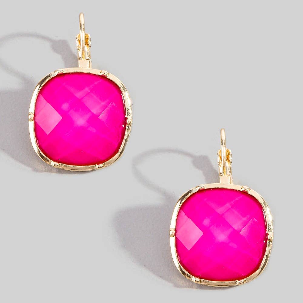 Faceted Cushion Stone Leverback Drop Earrings