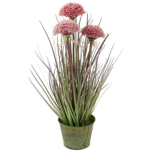 18" Tall Faux Pink Mums Grass Plant Décor - The Coral Palm LLC