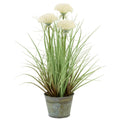 18" Tall Faux White Mums Grass Plant Décor - The Coral Palm LLC