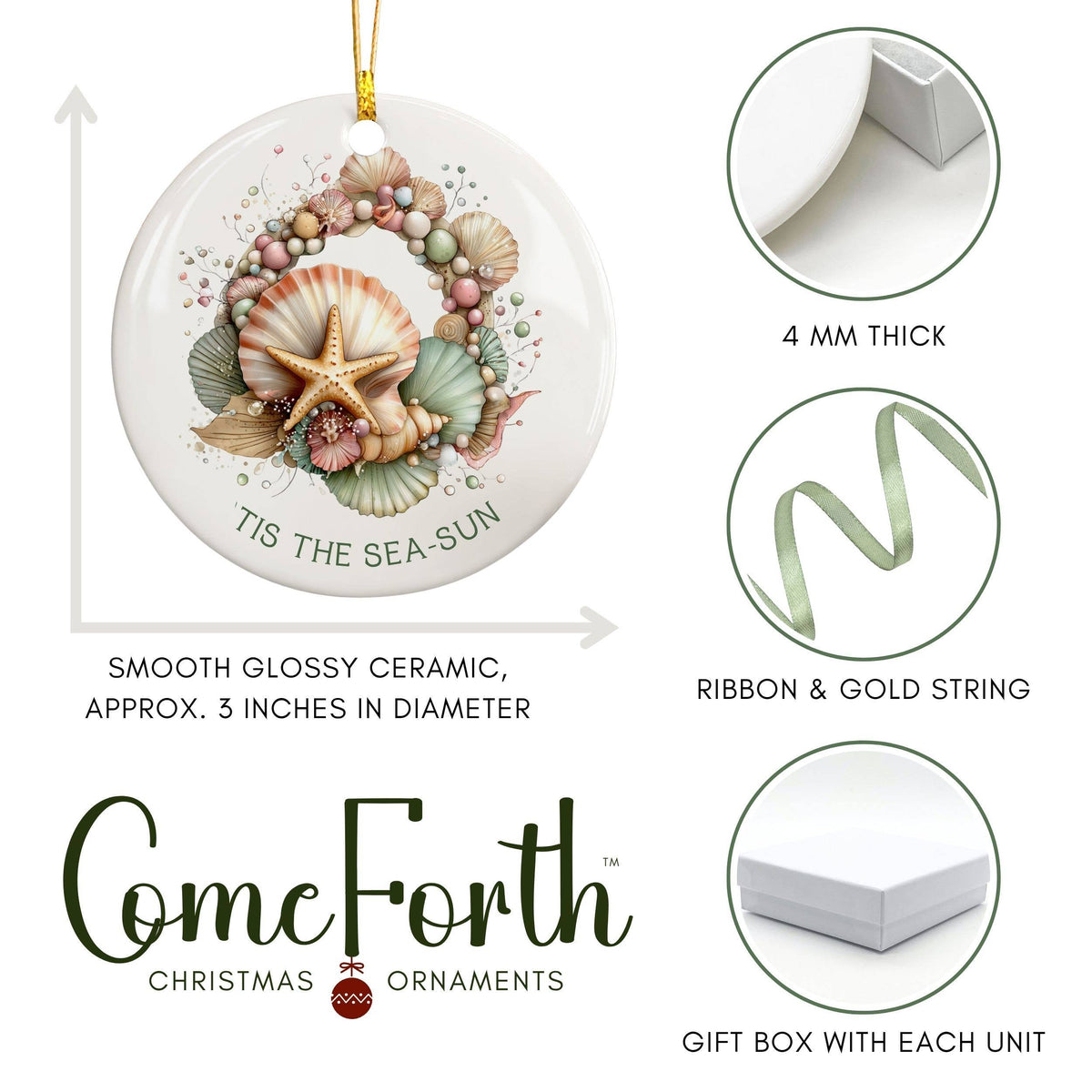 Beach Christmas Ornament, Cute Coastal Ocean Holiday Gifts