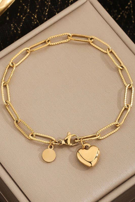 18K STAINLESS STEEL TARNISH FREE HEART BRACELET - The Coral Palm LLC