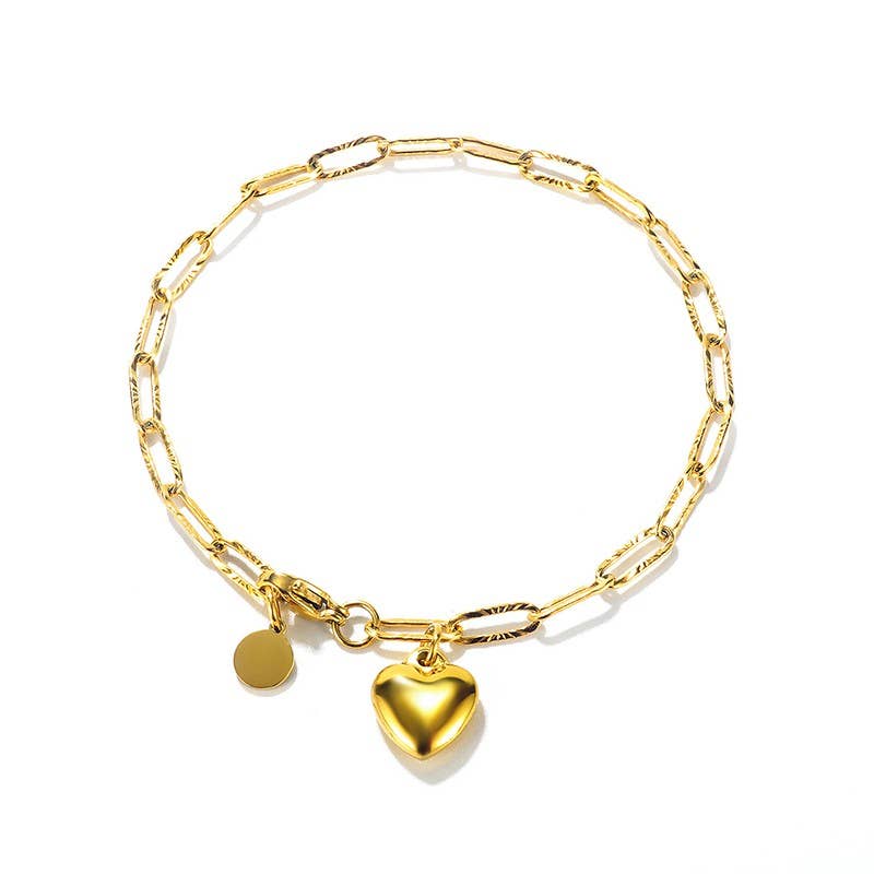 18K STAINLESS STEEL TARNISH FREE HEART BRACELET - The Coral Palm LLC
