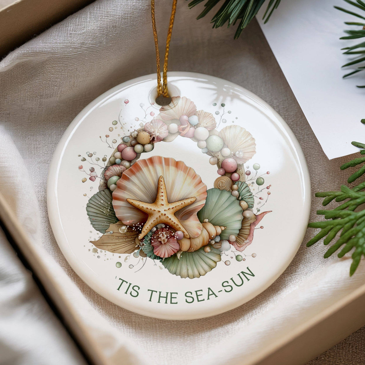 Beach Christmas Ornament, Cute Coastal Ocean Holiday Gifts