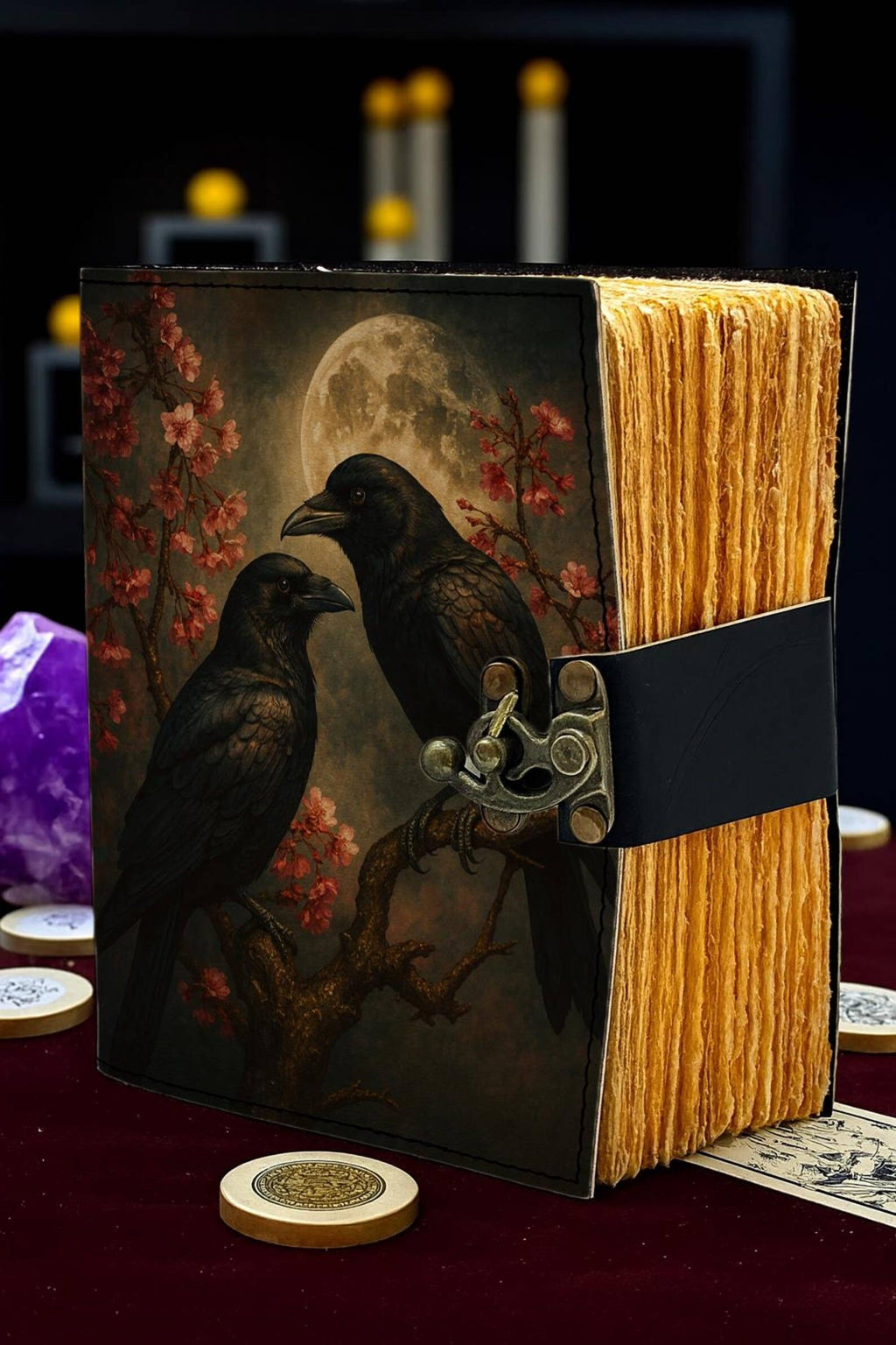 Raven Spellbook Journal Gothic Leather with Moon Spellbook