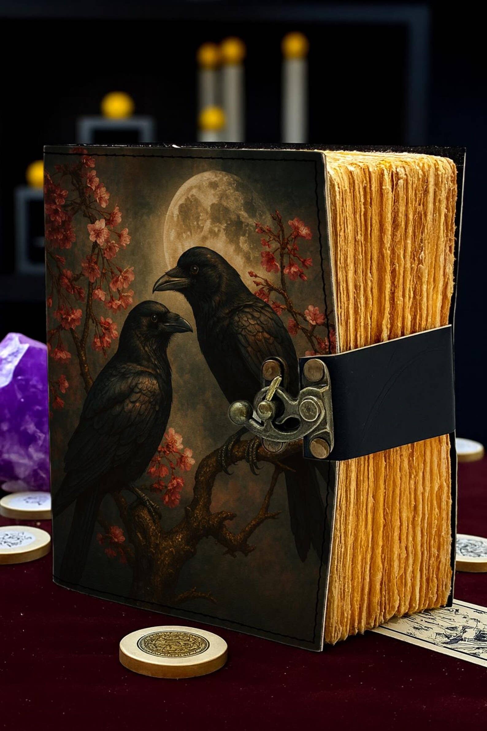 Raven Spellbook Journal Gothic Leather with Moon Spellbook