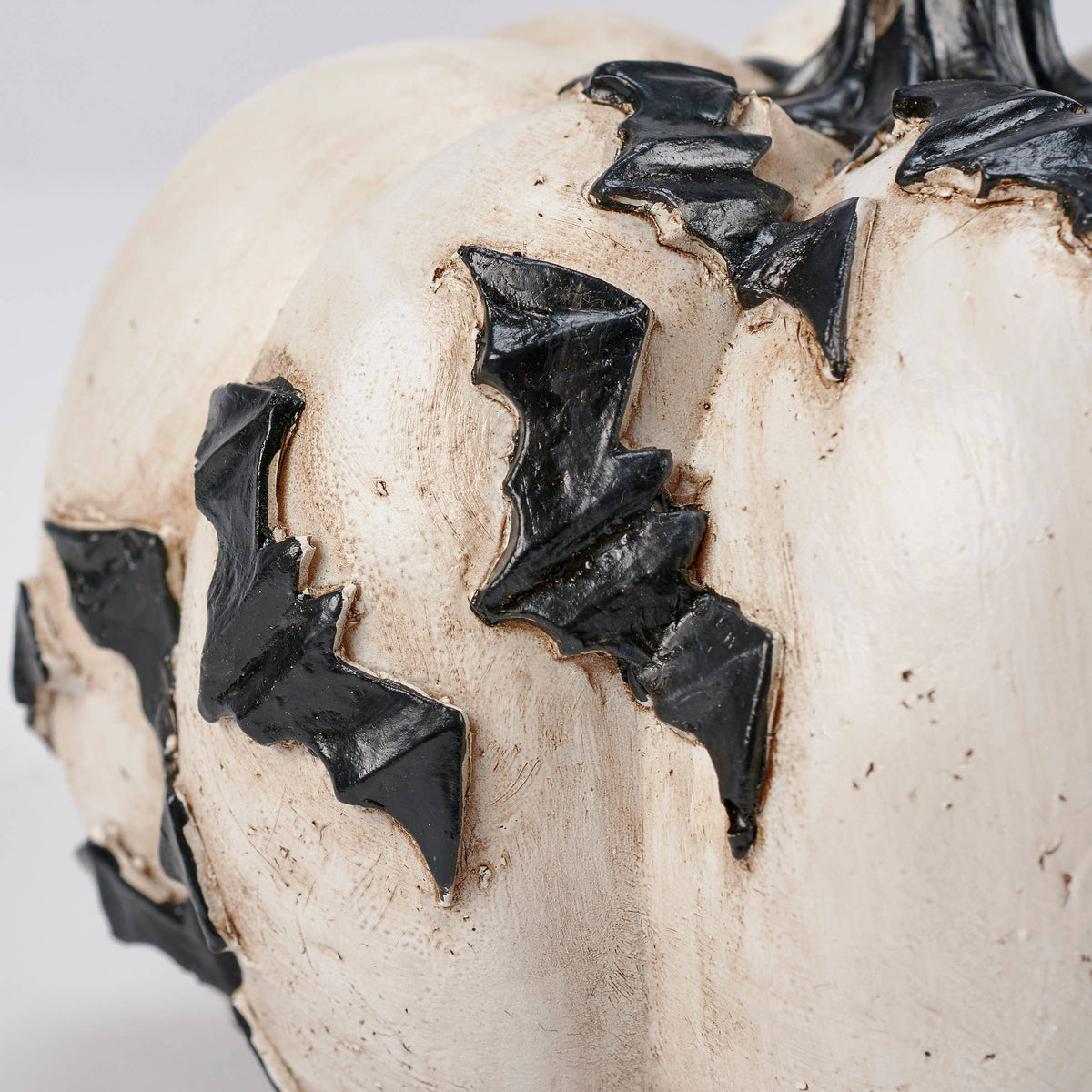 Batty White Halloween Pumpkin with Black Bats