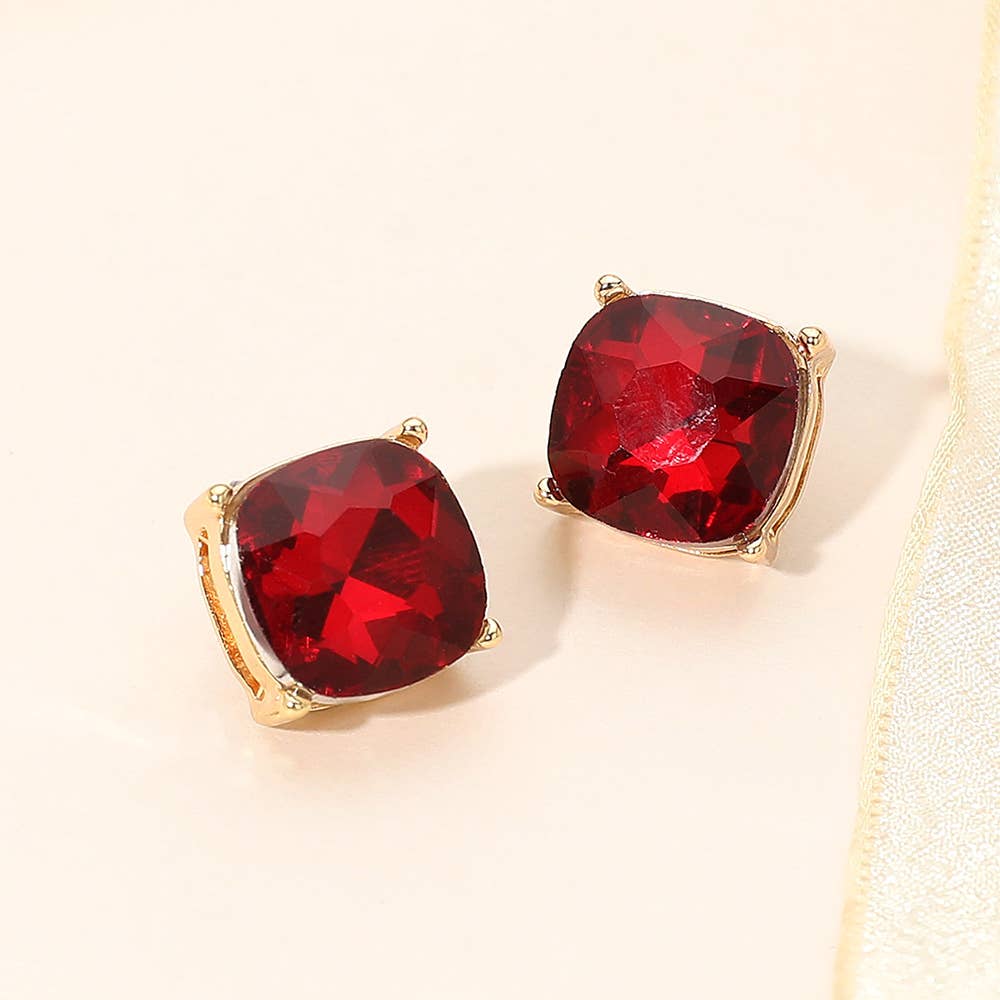Faceted Cushion-Cut Statement Stud Earrings