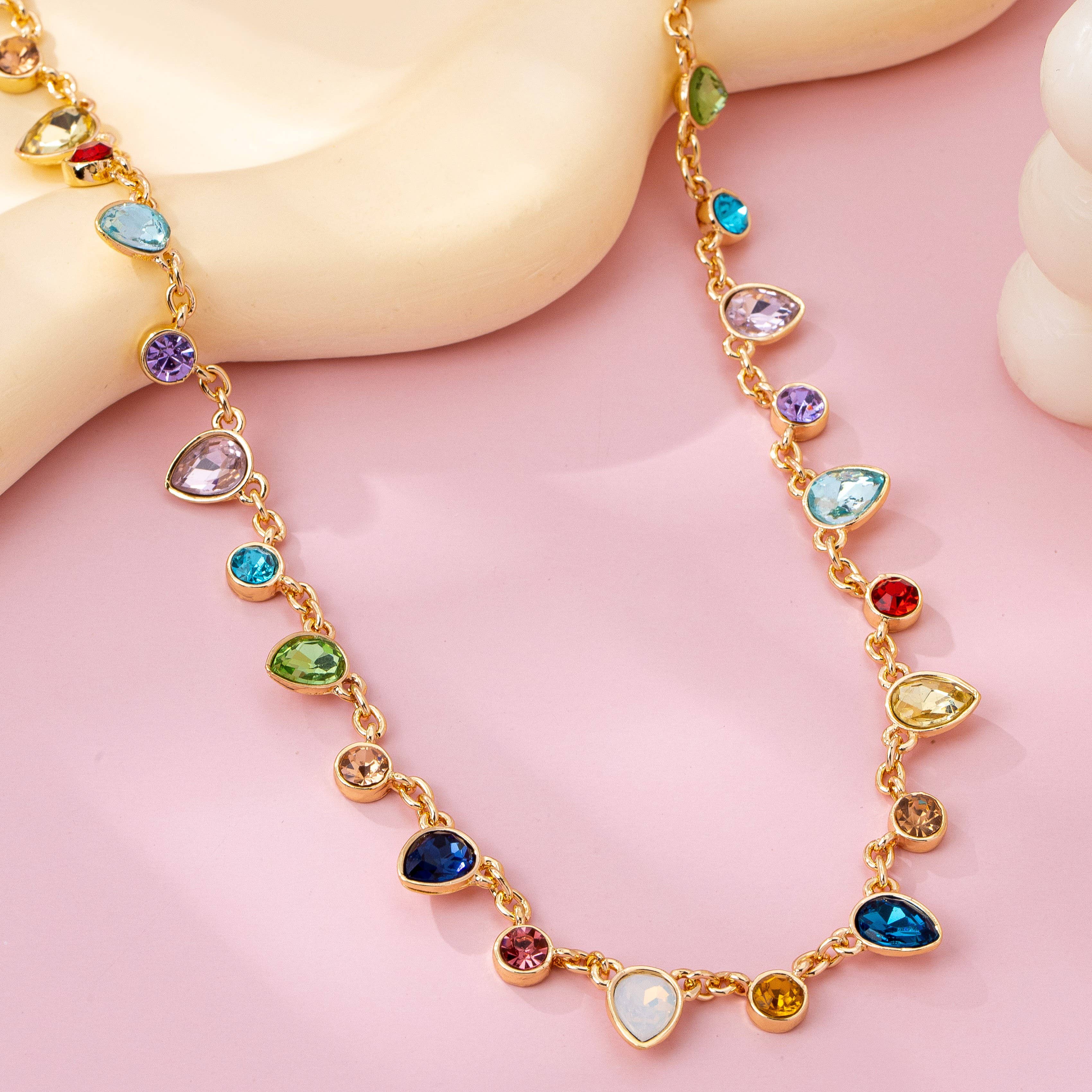 Rainbow Teardrop Gemstone Charm Necklace | 80N92832