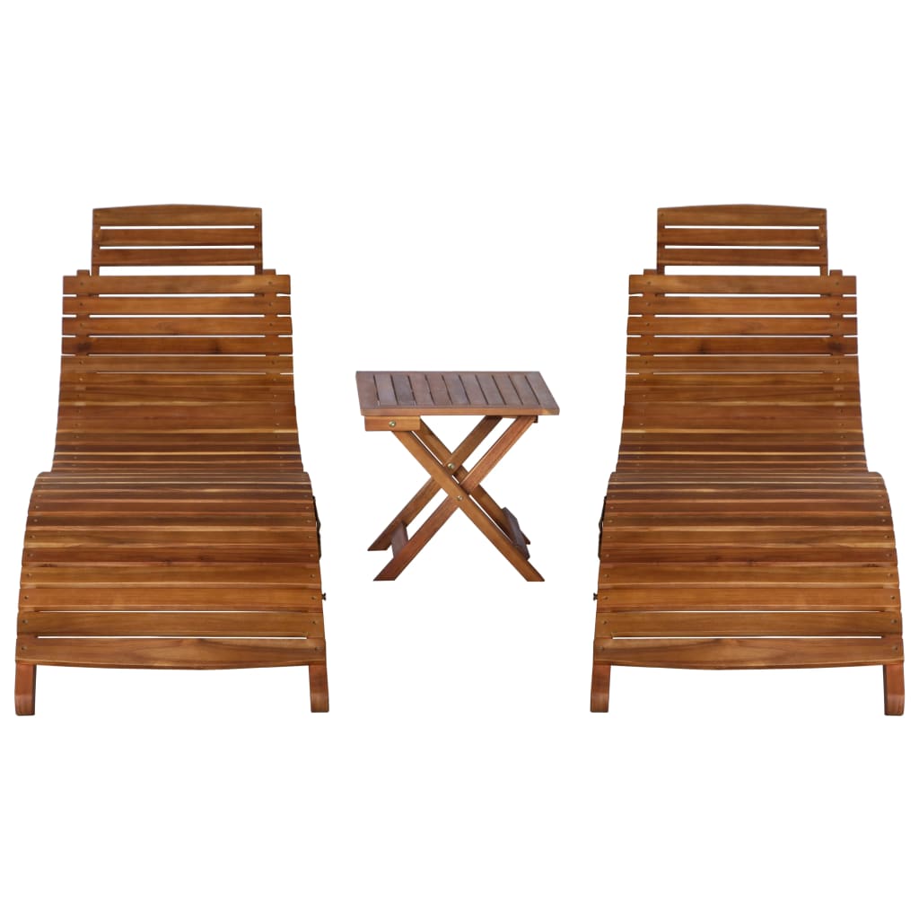 3 Piece Sunlounger with Tea Table Solid Acacia Wood - The Coral Palm LLC