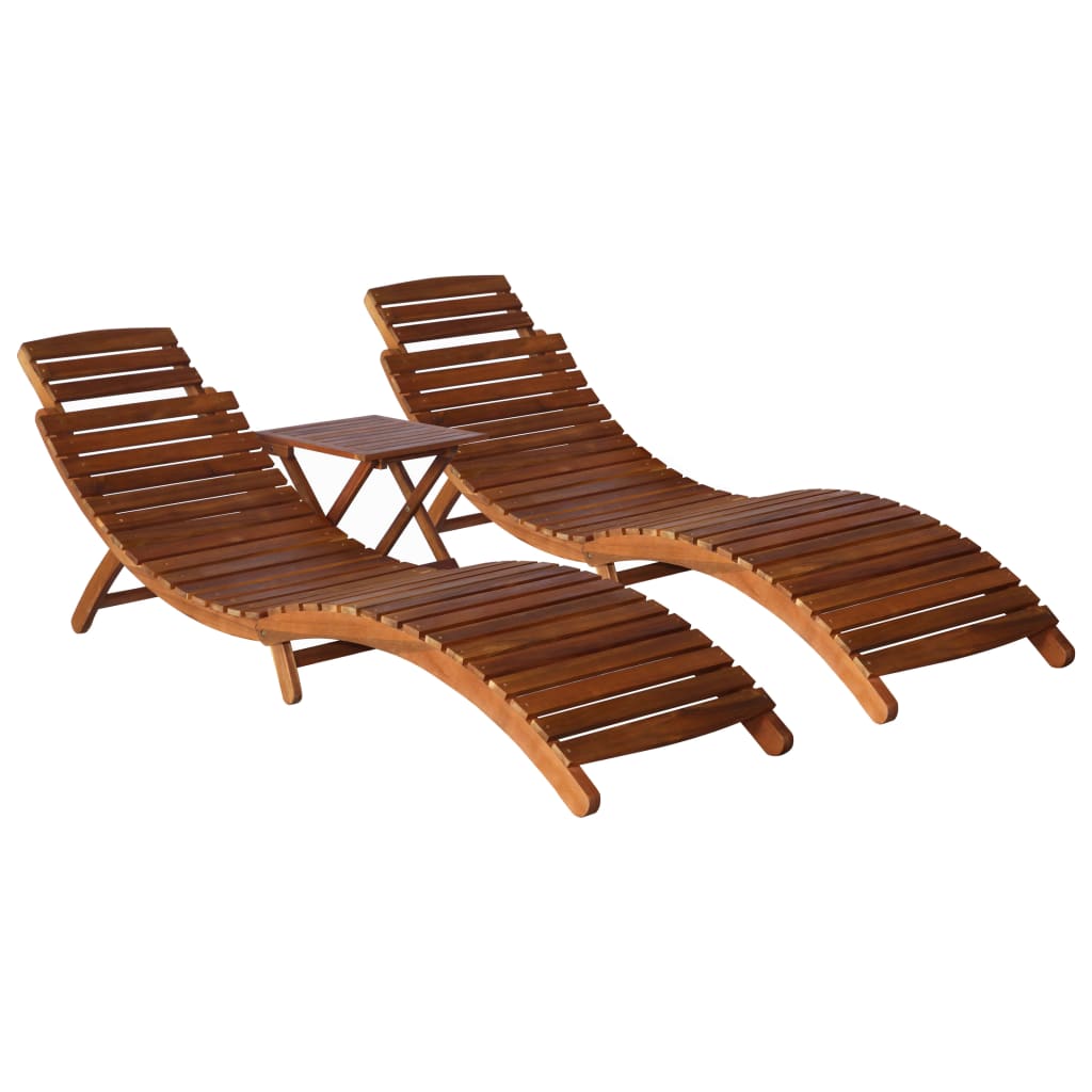 3 Piece Sunlounger with Tea Table Solid Acacia Wood - The Coral Palm LLC