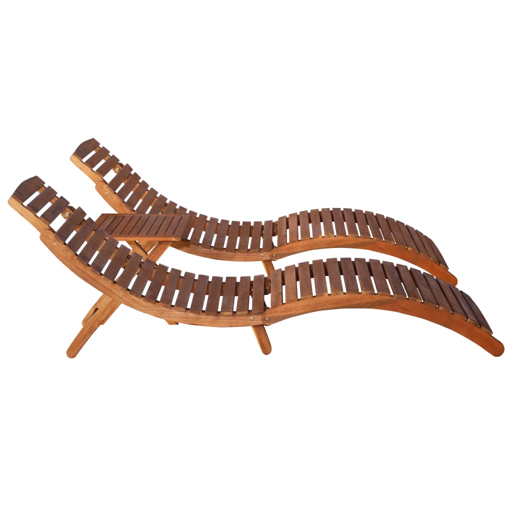 3 Piece Sunlounger with Tea Table Solid Acacia Wood - The Coral Palm LLC