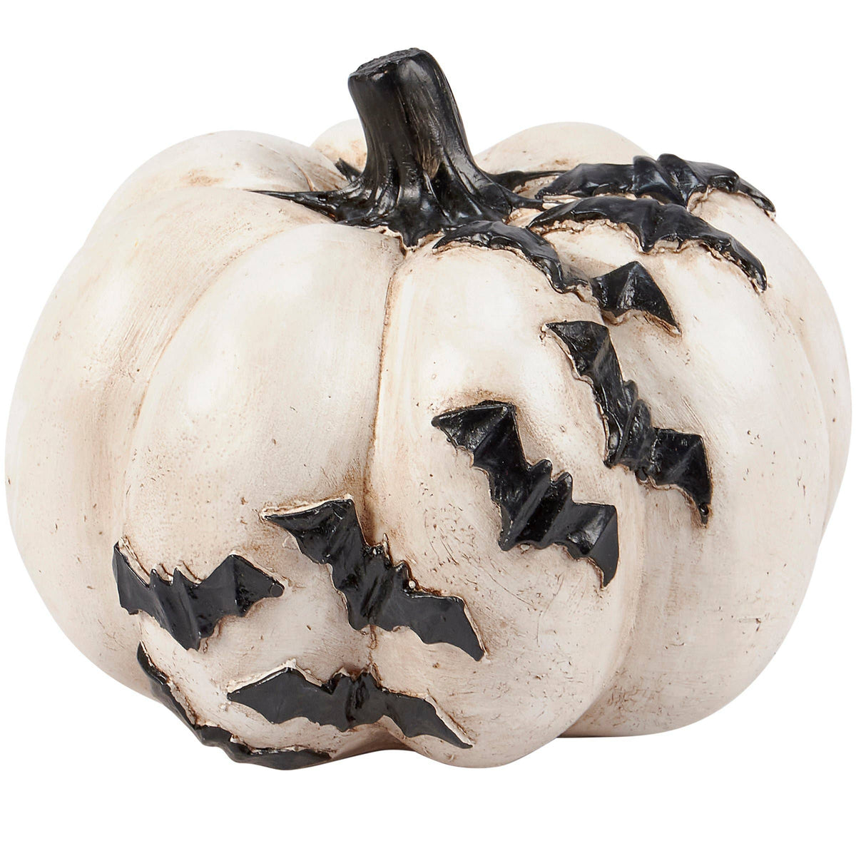 Batty White Halloween Pumpkin with Black Bats