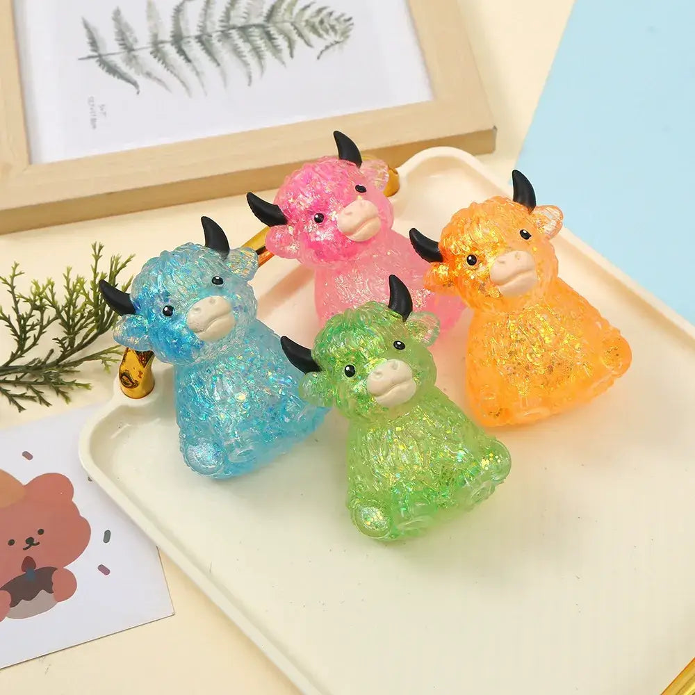Viral Glitter Highland Cow Squishy Toy