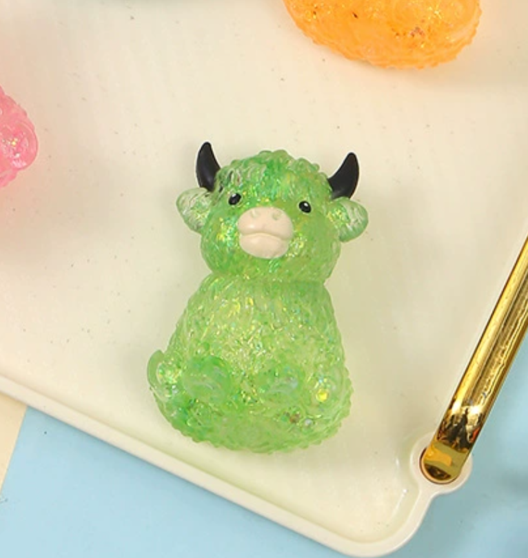 Viral Glitter Highland Cow Squishy Toy