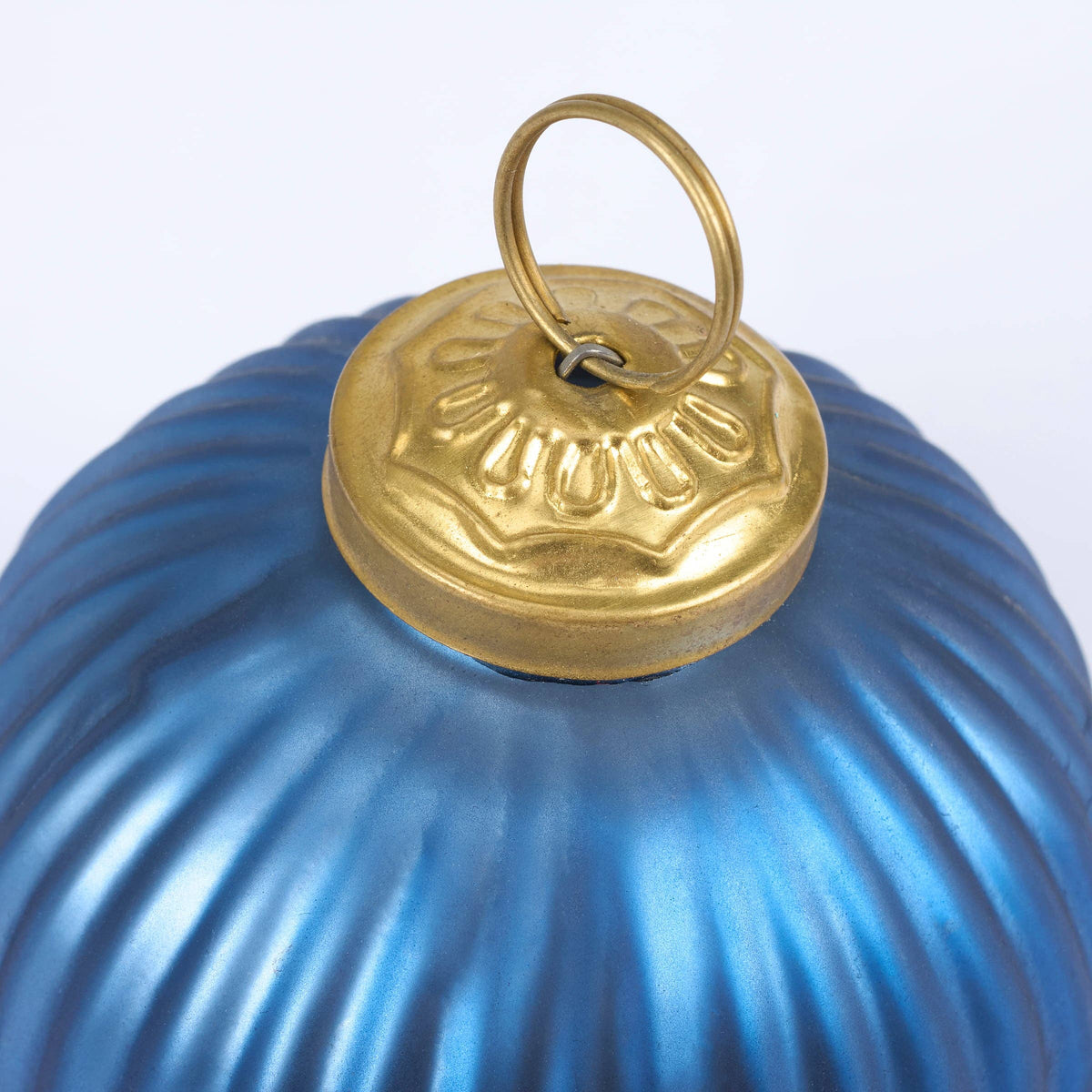 Starry Night Blue Ribbed Glass Kugel Ornament