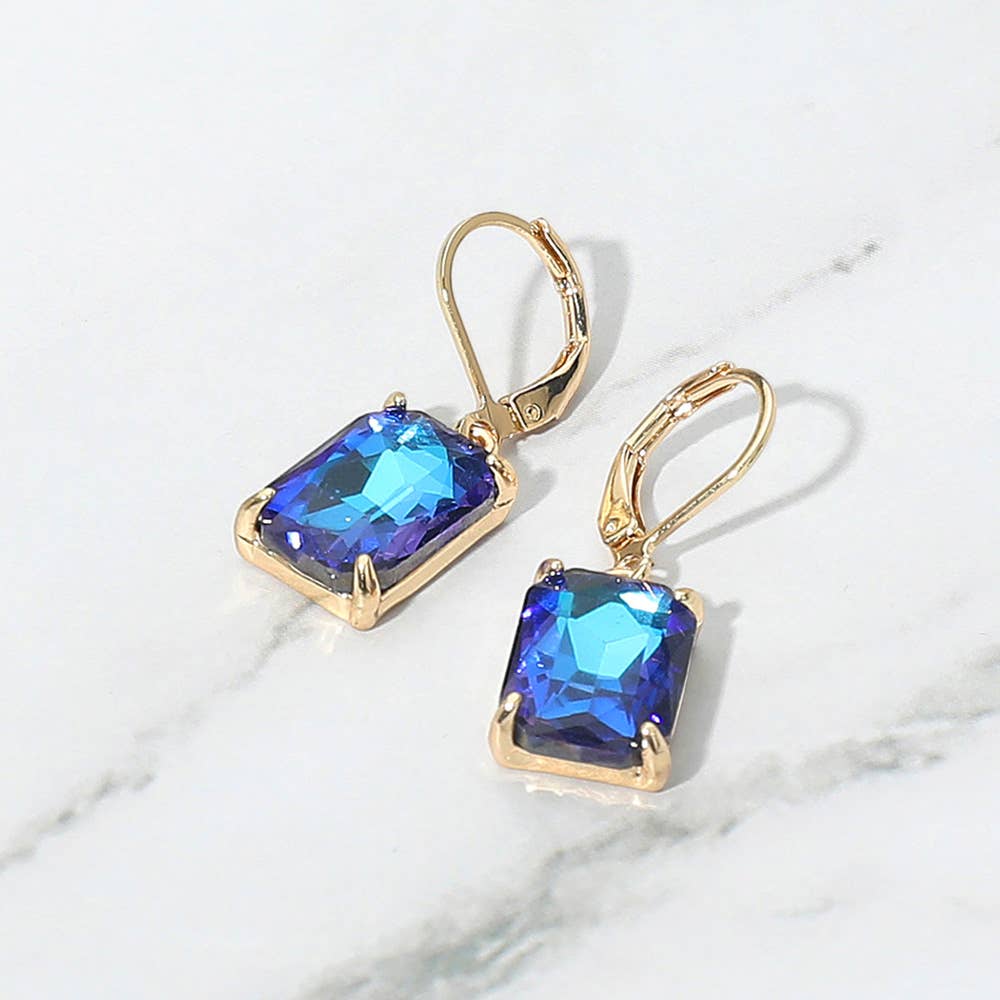 Rectangular Glass Stone Drop Dangle Earrings