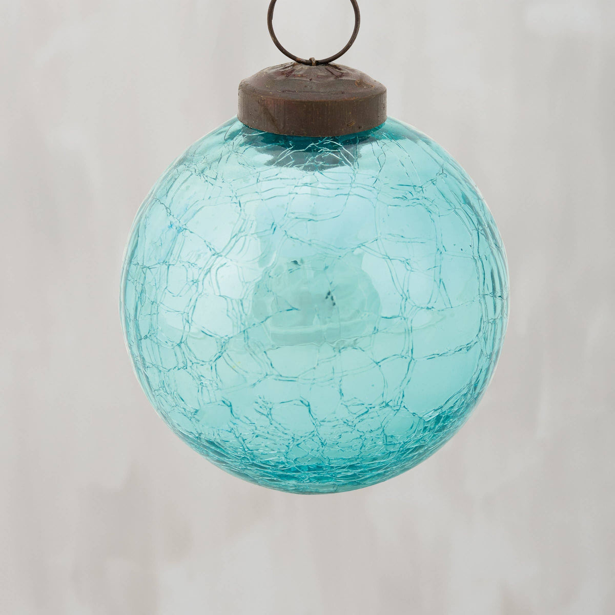 Coastal Aqua Crackle Glass Ball Ornament