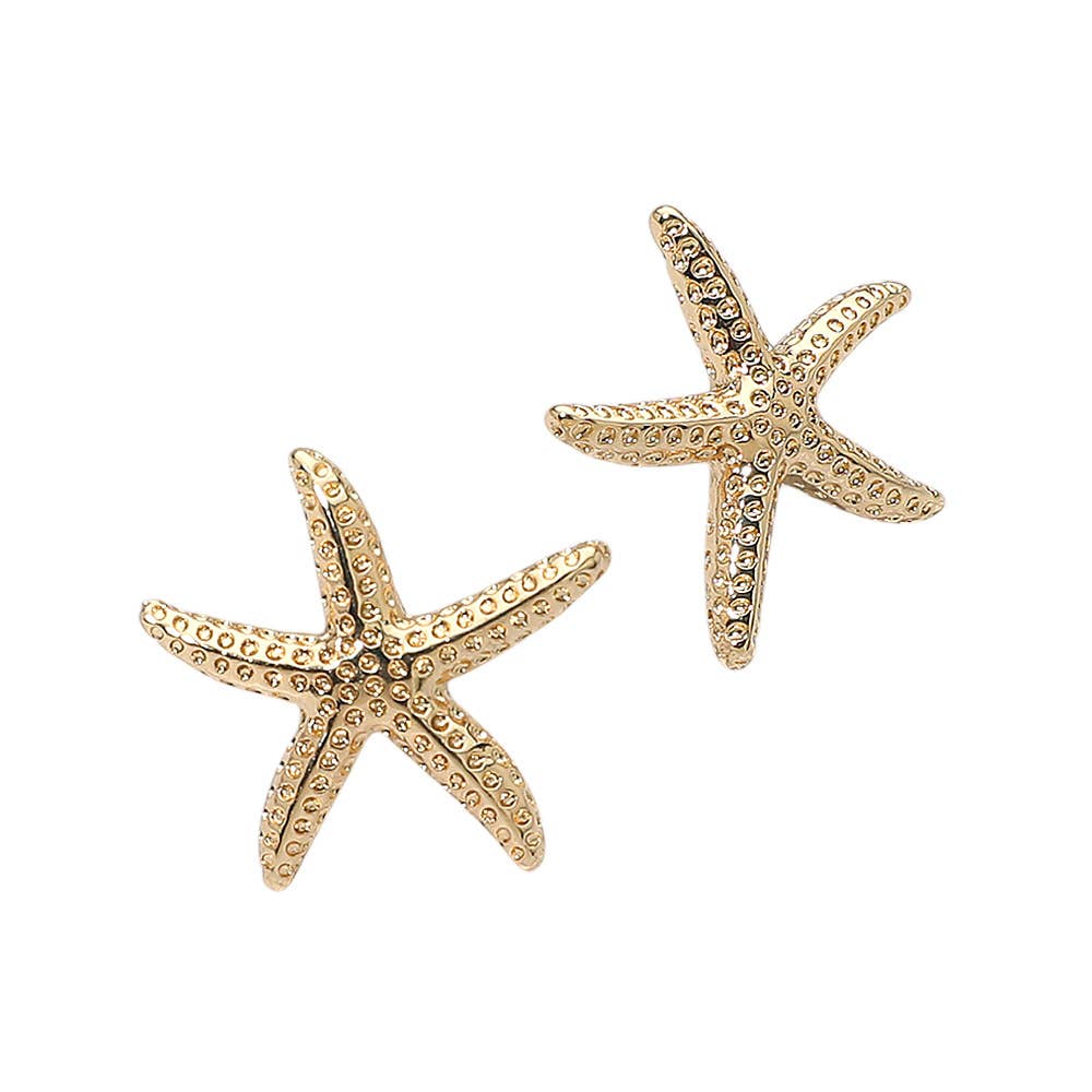 Textured Metal Starfish Stud Earrings