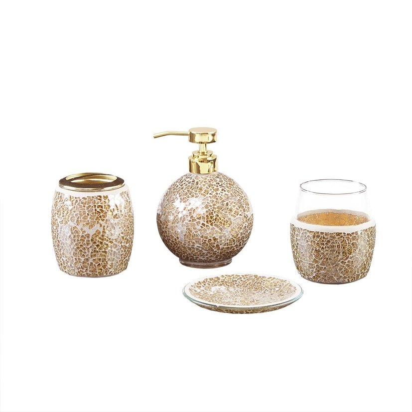 4pcs Glass Bathroom Accessories Set, Bathroom Decor, Gold - The Coral Palm LLC