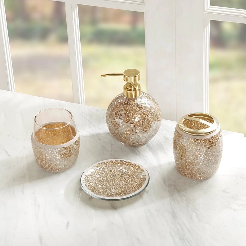4pcs Glass Bathroom Accessories Set, Bathroom Decor, Gold - The Coral Palm LLC