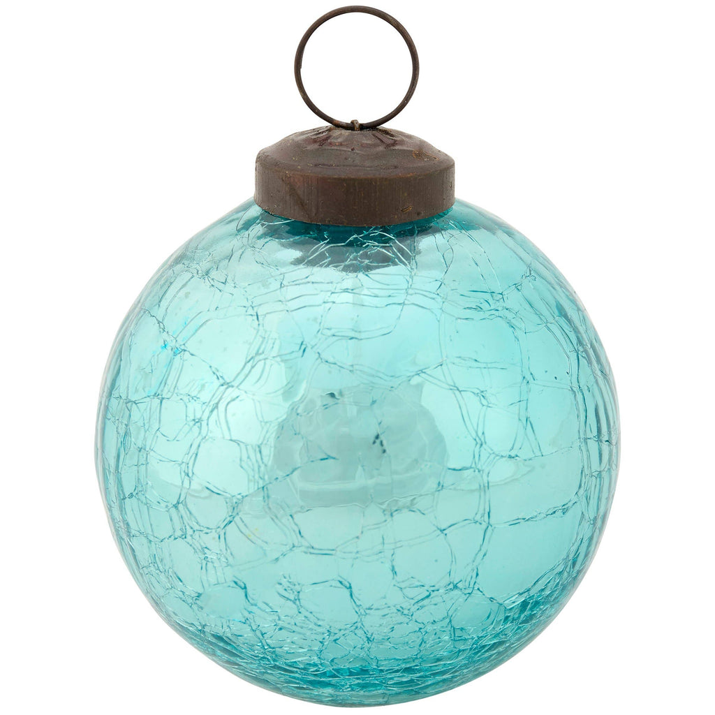 Coastal Aqua Crackle Glass Ball Ornament