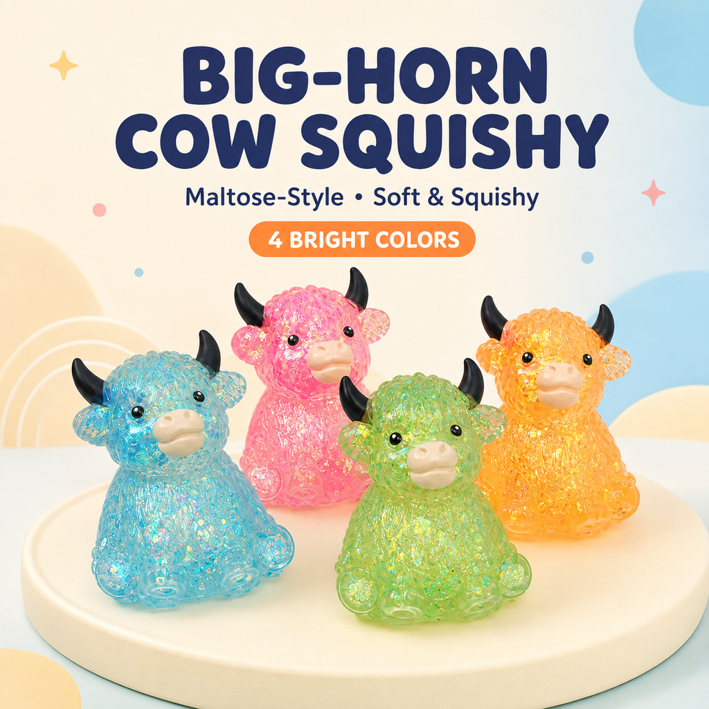 Viral Glitter Highland Cow Squishy Toy