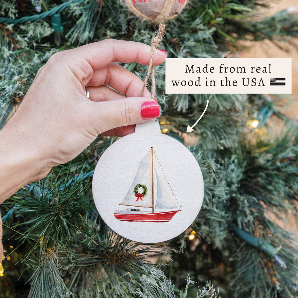 Sailboat Wreath Wooden Ornament