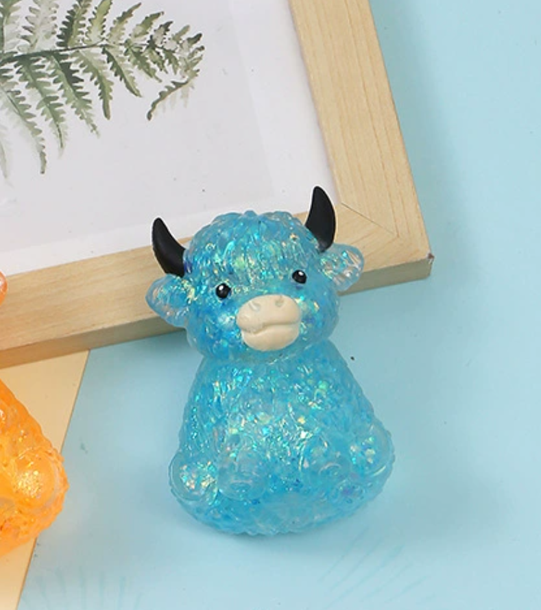 Viral Glitter Highland Cow Squishy Toy