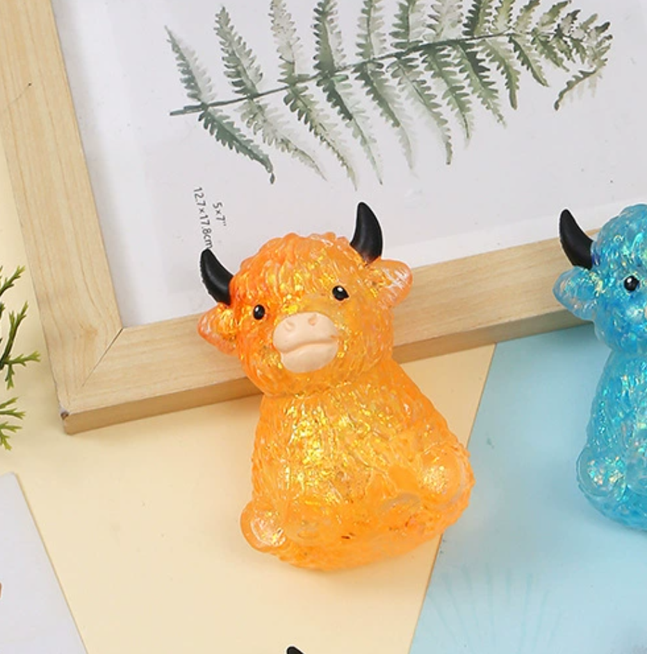 Viral Glitter Highland Cow Squishy Toy