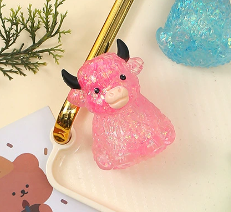 Viral Glitter Highland Cow Squishy Toy