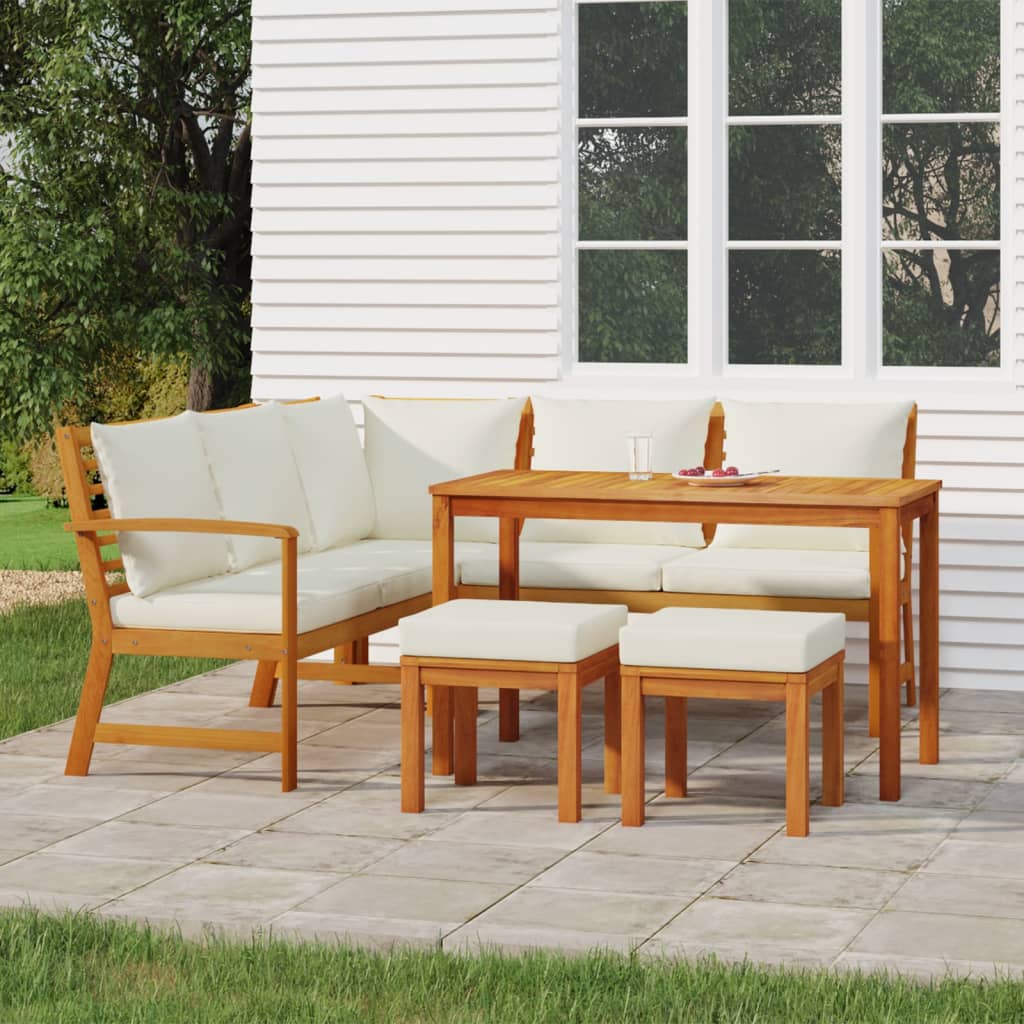 6 Piece Patio Dining Set with Cushions Solid Wood Acacia - The Coral Palm LLC
