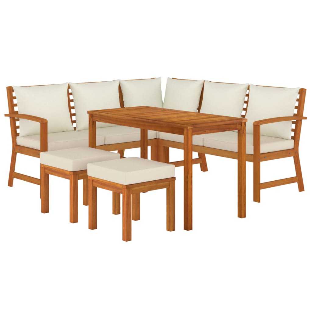 6 Piece Patio Dining Set with Cushions Solid Wood Acacia - The Coral Palm LLC
