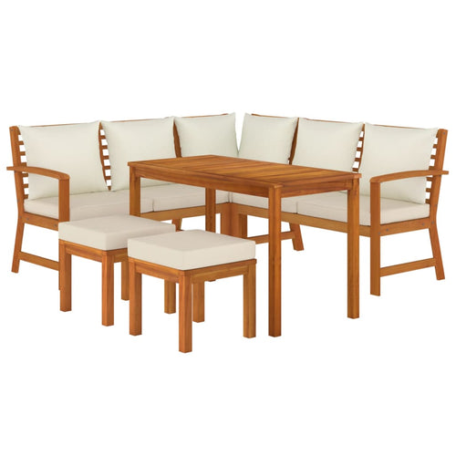 6 Piece Patio Dining Set with Cushions Solid Wood Acacia - The Coral Palm LLC