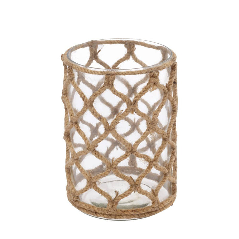 6" Tall Jute Hurricane Lantern Home Accent - The Coral Palm LLC
