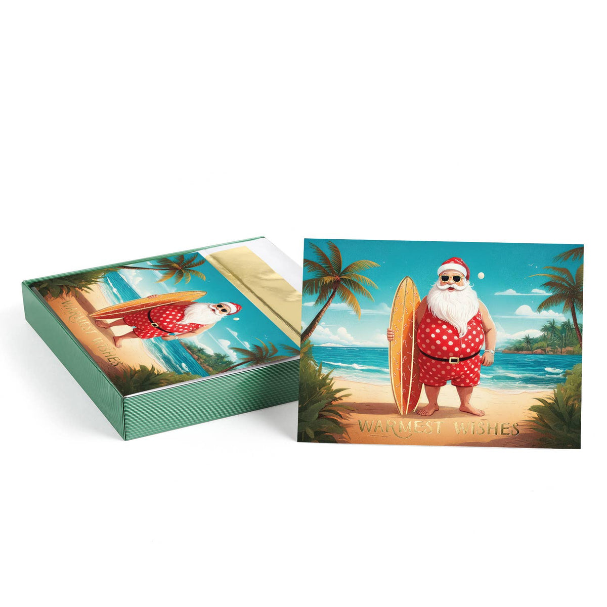 Surfing Santa Coastal Christmas Cards — Box of 16