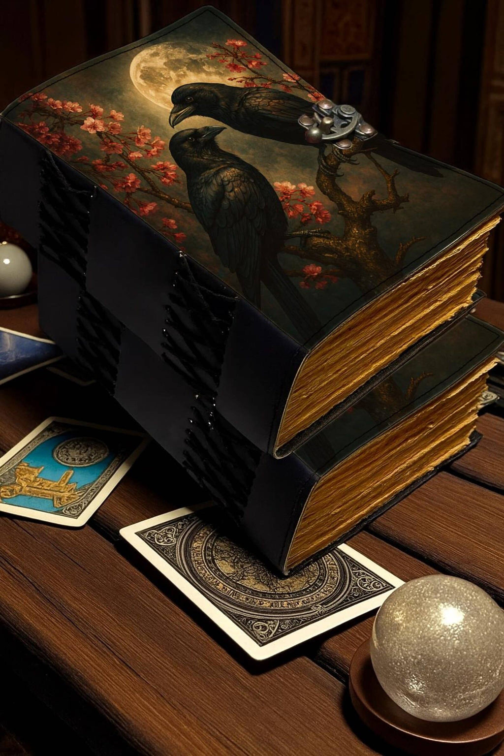 Raven Spellbook Journal Gothic Leather with Moon Spellbook