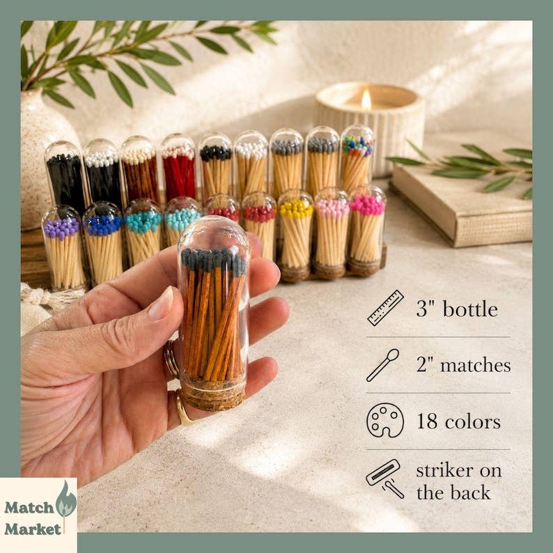 Glass Cloche Matches | 30 Safety Matches & Striker On Back | Bougie Home Decor