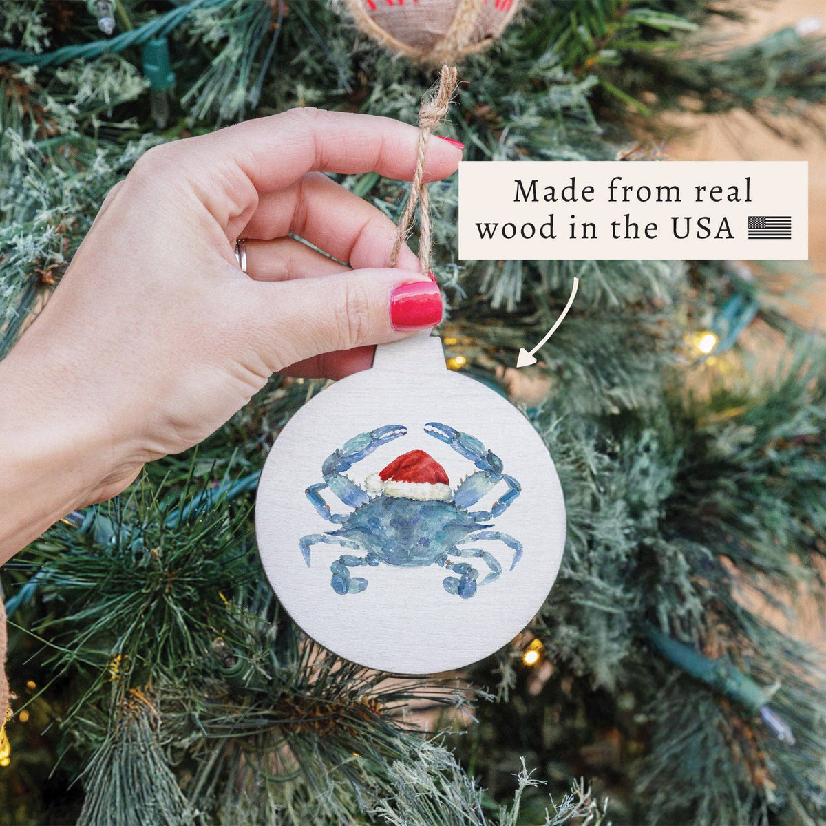 Santa Crab Wooden Ornament